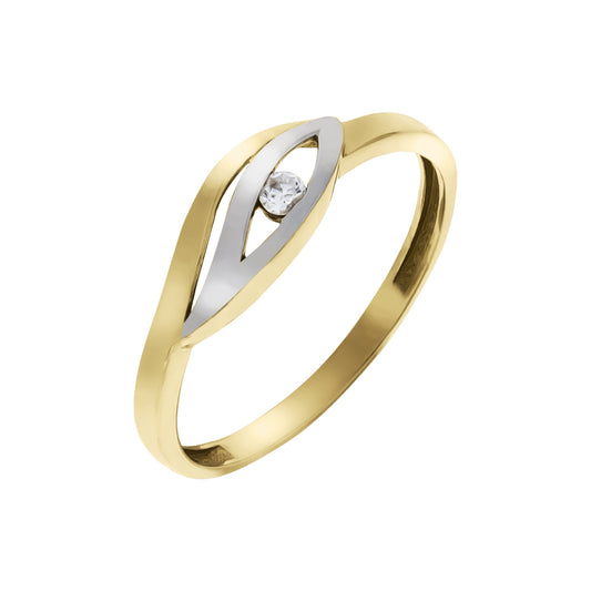 Damenring aus 375/- Gelbgold bicolor mit 1 Zirkonia