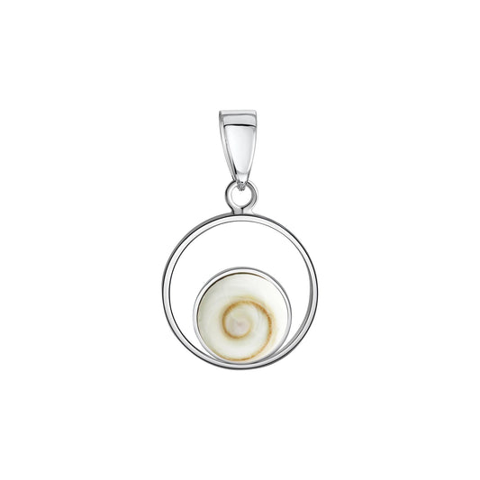 Anhänger aus 925/- Sterling Silber rhodiniert rund 13 mm Durchmesser mit Muschel weiss