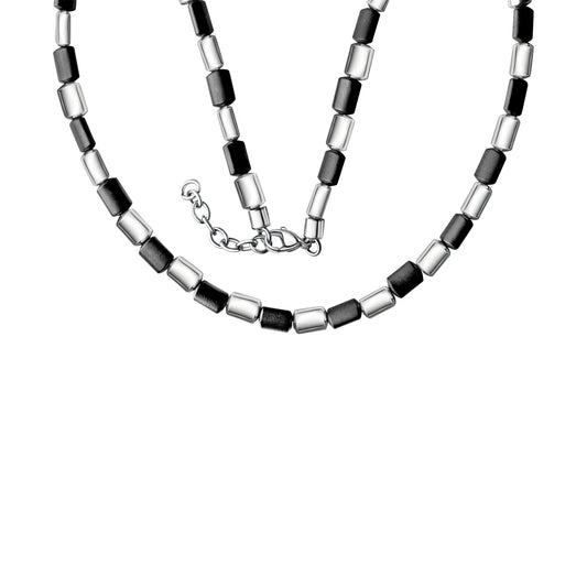 Collier aus Edelstahl mit Stah-l und Hämatit-Zylinder glanz/matt