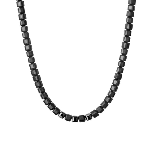 Collier aus Edelstahl mit Hämatit-Würfel glanz/matt Länge 45+5 cm