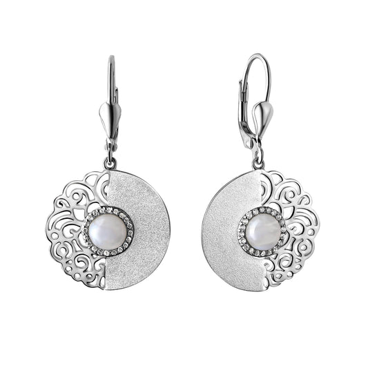 Ohrhänger aus 925/- Sterling Silber rhodiniert mit 40 Zirkonia und 2 Streifenachate