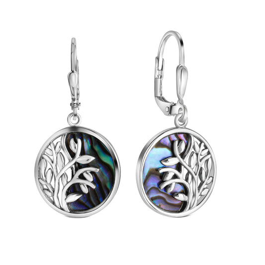 Ohrhänger aus 925/-Silber rhodiniert mit Abalone und Lebensbaum Länge 3,3cm