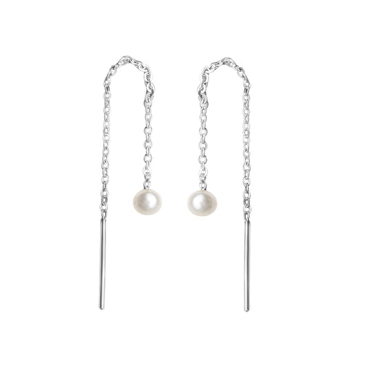Durchzieh-Ohrringe aus 925/- Sterling Silber rhodiniert mit je einer Süßwasserperle 4mm