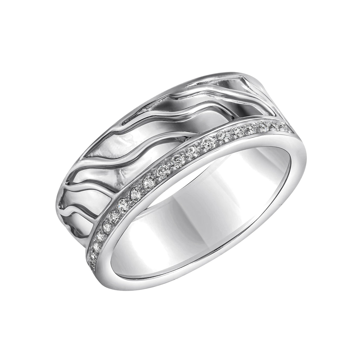 Damenring aus 925/- Sterling Silber rhodiniert mit 17 Zirkonia weiss