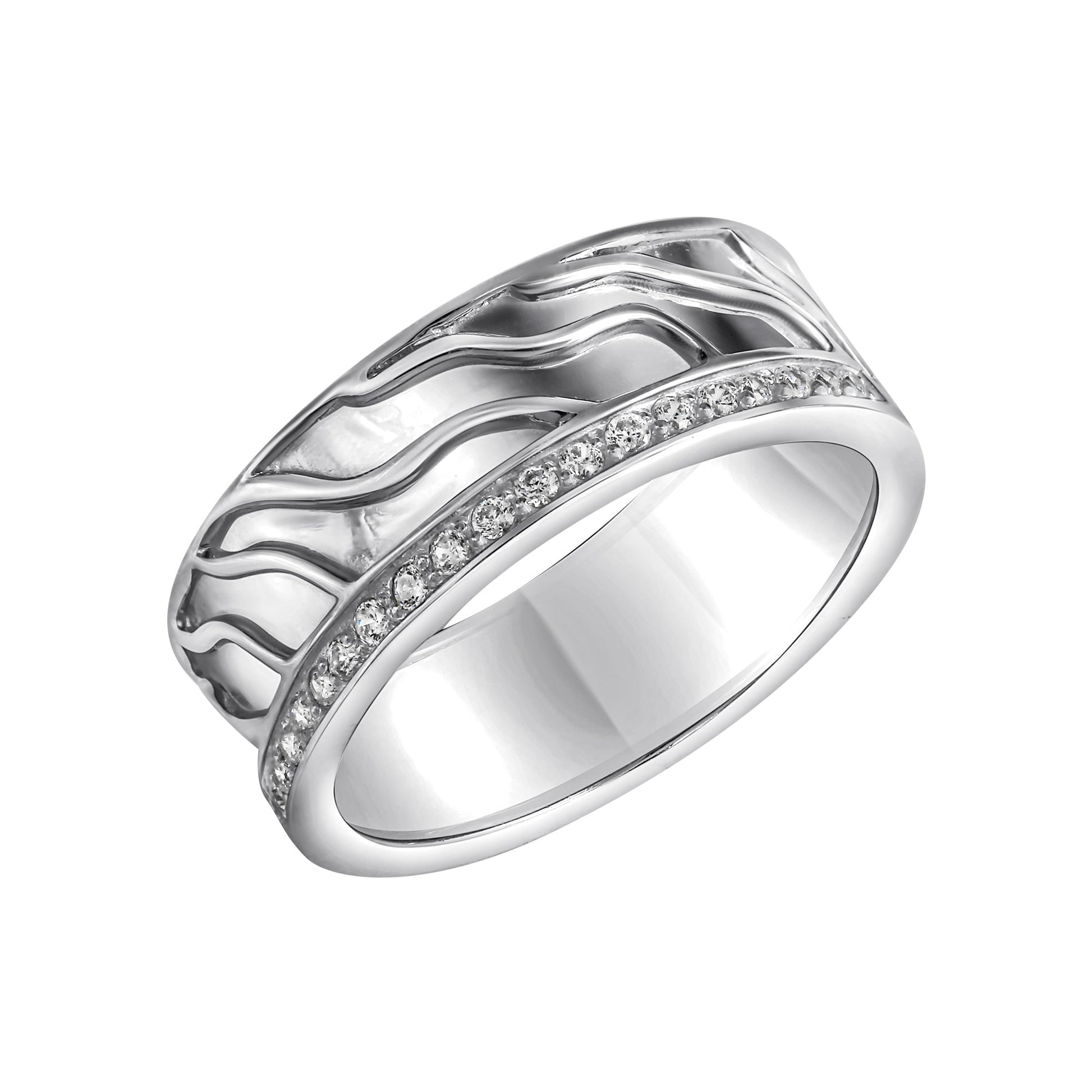 Damenring aus 925/- Sterling Silber rhodiniert mit 17 Zirkonia weiss