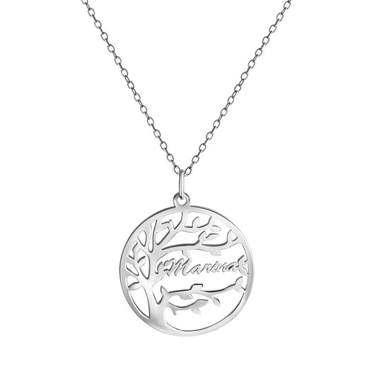 Anhänger mit Kette aus 925/- Sterling Silber rhodiniert Lebensbaum mit 1-4 Namen individuell gestaltbar