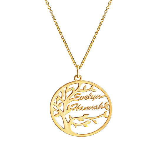 Anhänger mit Kette aus 925/- Sterling Silber vergoldet Lebensbaum mit 1-4 Namen individuell gestaltbar