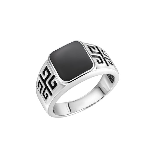 Herren-Ring aus 925/- Sterling Silber rhodiniert mit schwarzem Achat