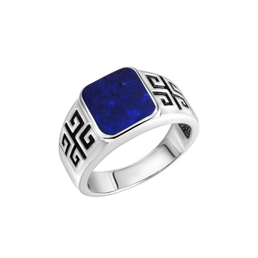 Herren-Ring aus 925/- Sterling Silber rhodiniert mit Lapislazuli
