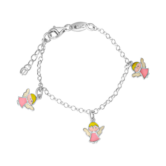 Armband aus 925/- Sterling Silber rhodiniert mit 3 Einhänger Engel Lack bunt