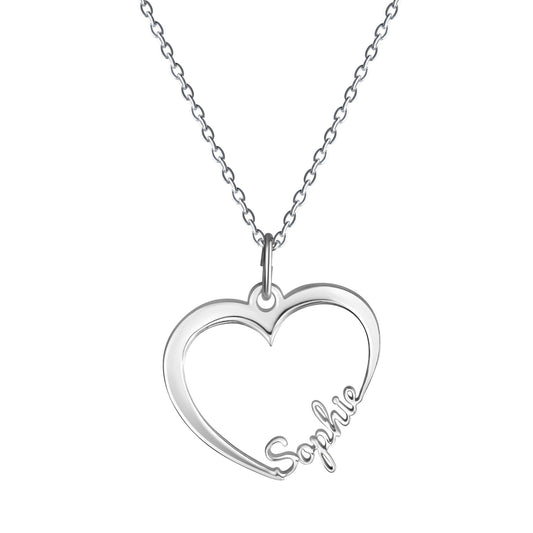 Anhänger mit Kette aus 925/- Sterling Silber rhodiniert Herzform mit Namen bis zu 10 Buchstaben