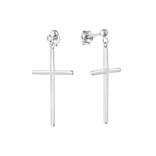 Zeeme Silber - Damen-Ohrringe hängend aus 925 Sterling Silber rhodiniert mit Kreuz-Motiv