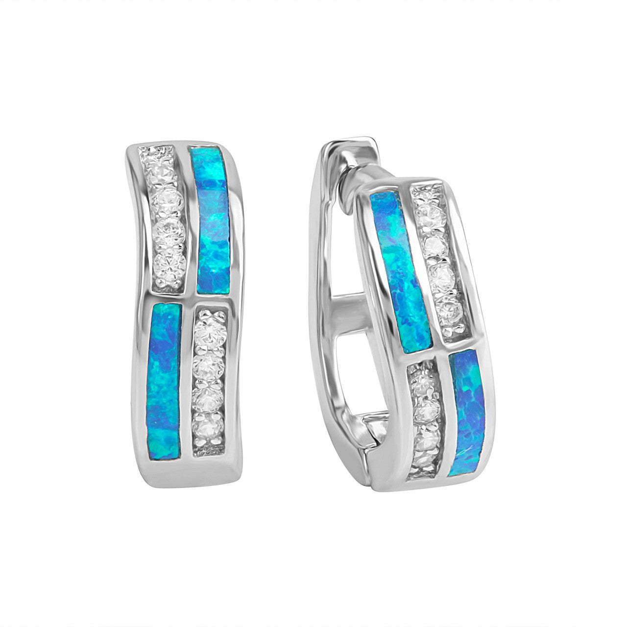 Schmuck Klappcreolen Ohrringe Damen 925er Sterling Silber rhodiniert synth.Opal blau und Zirkonia 1,3cm, 1 Paar günstig kaufen