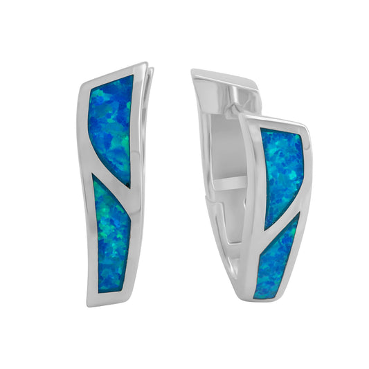 Klappcreolen aus 925/- Sterling Silber rhodiniert mit synth.Opal blau