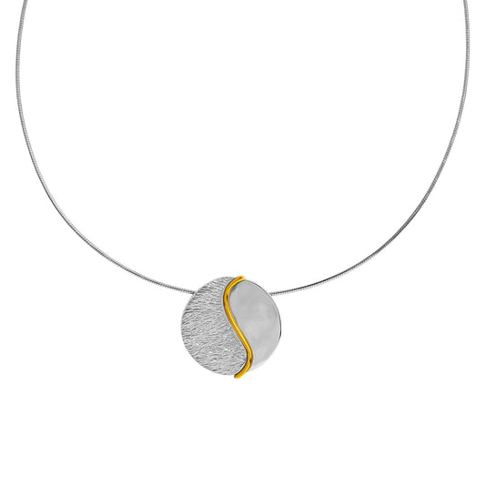 Collier aus 925/- Sterling Silber rhodiniert teils vergoldet Oberfläche glanz/strukturiert Omegakette 45 cm