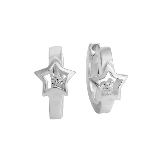 Kinder Klappcreolen aus 925/- Sterling Silber mit Stern und Zirkonia