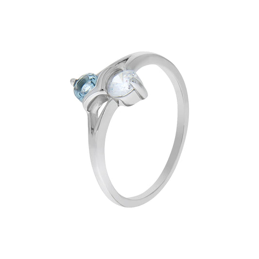 Damenring aus 925/- Sterlingsilber 1 Zirkonia weiß und 1 Glasstein blau