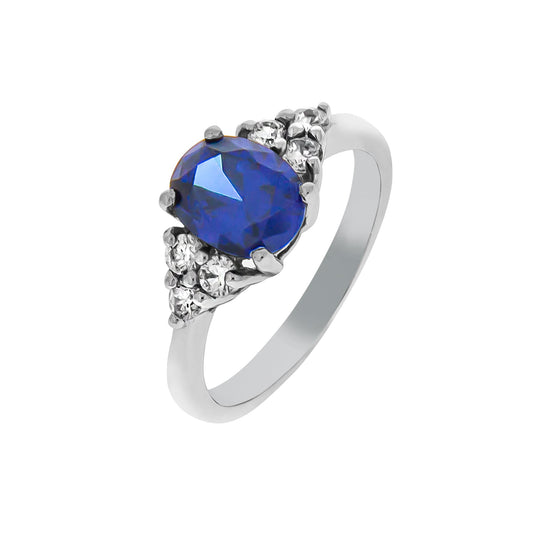 Damenring aus 925/- Sterling Silber rhodiniert mit Zirkonia weiß und blau