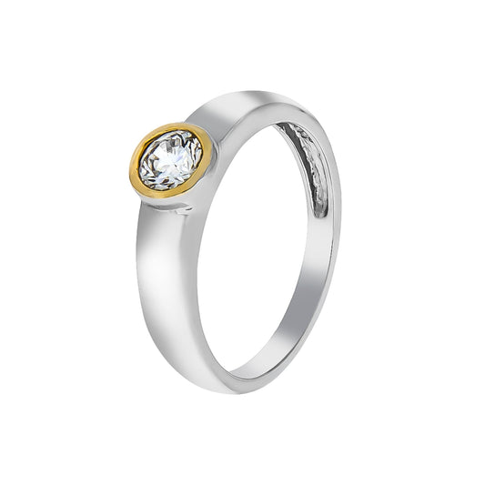 Damenring aus 925/- Sterling Silber rhodineirt teils vergoldet mit 1 Zirkonia