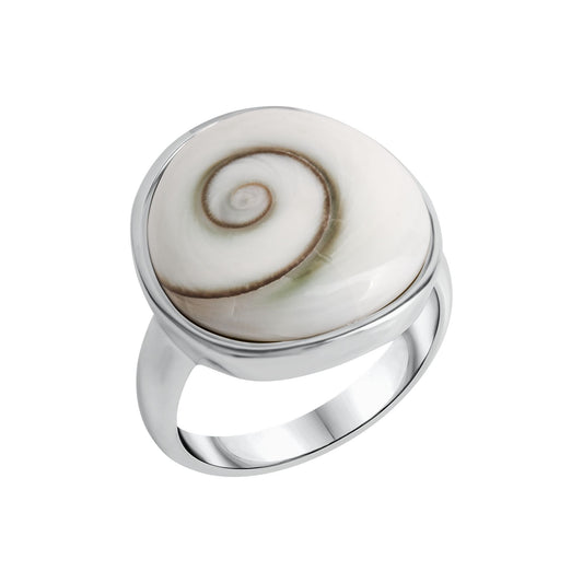 Damenring aus 925/- Sterling Silber rhodiniert mit Muschel weiß