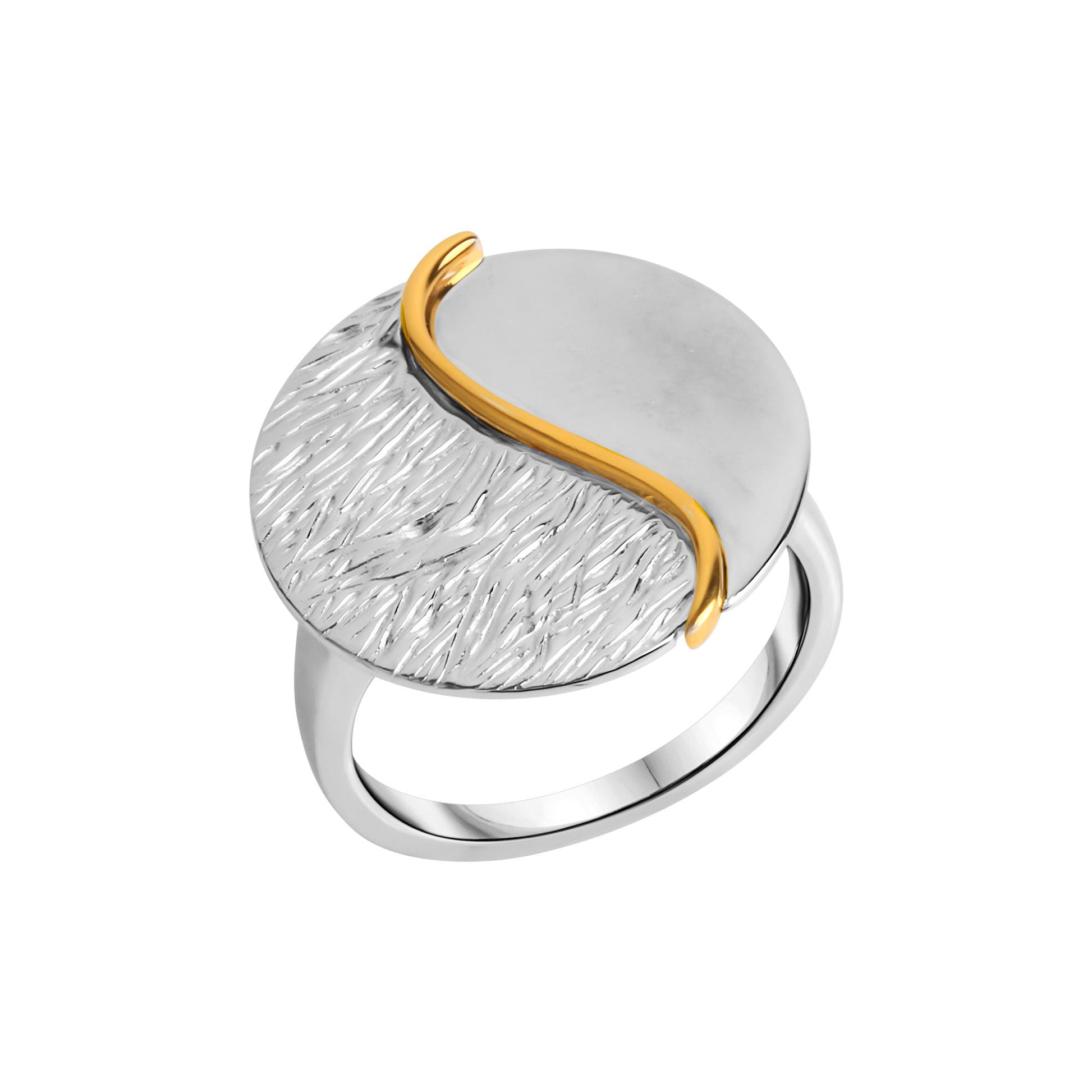 Damenring aus 925/- Sterling Silber rhodiniert teils vergoldet Oberfläche glanz/strukturiert