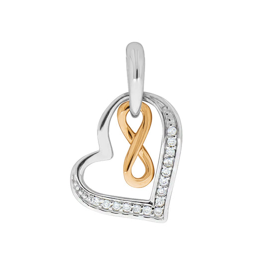 Anhänger aus 925/- Sterling Silber rhodiniert teils rosevergoldet Motiv Herz mit Zirkonia innen bewegliches Infinityzeichen