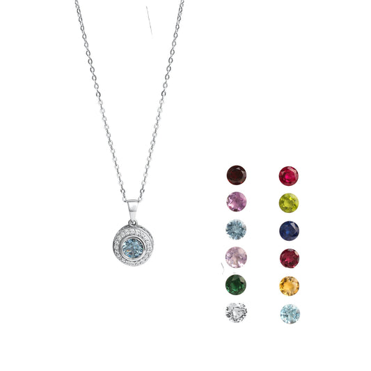 Anhänger mit Kette aus 925/- Sterling Silber rhodiniert Zirkonia weiss und 12 farbige Steine zum wechseln
