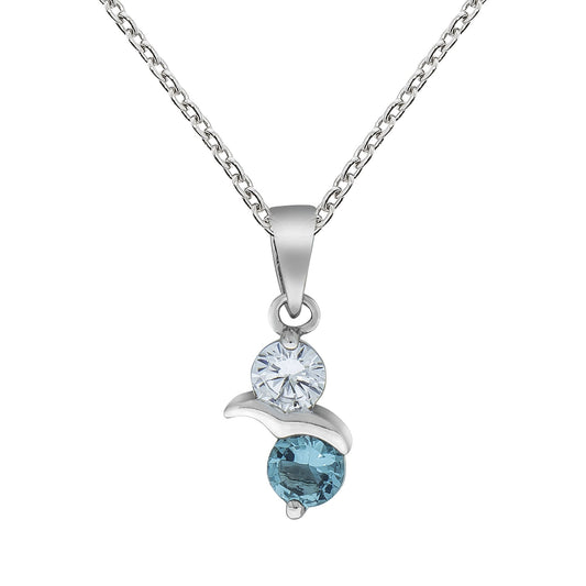 Anhänger mit Kette aus 925/- Sterlingsilber 1 Zirkonia weiß und 1 Glasstein blau