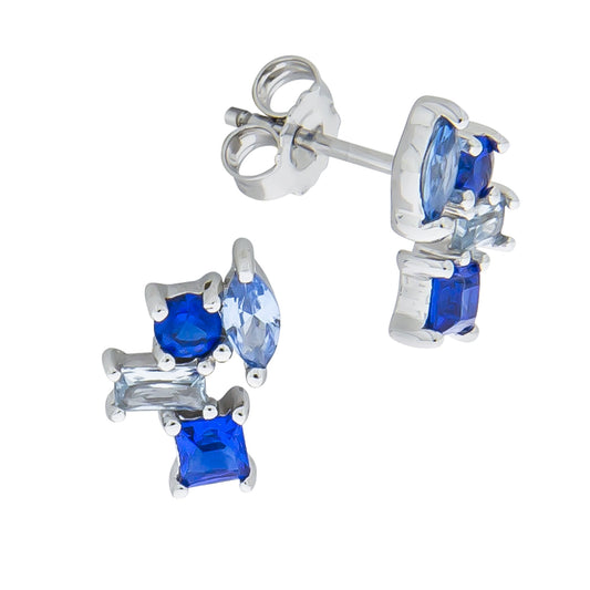 Ohrstecker aus 925/- Sterling Silber rhodiniert mit 8 synth. Steinen blau