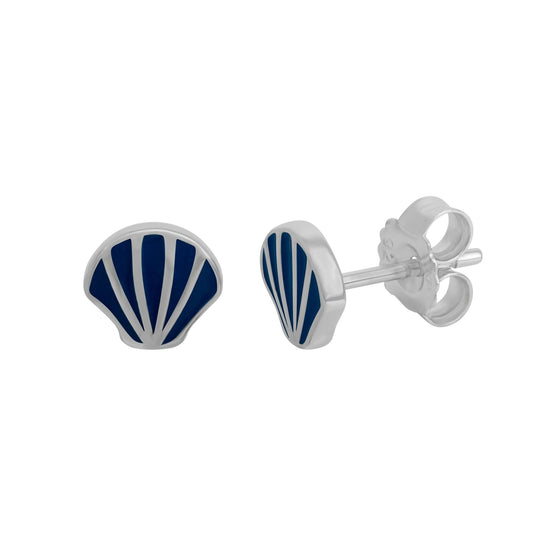 Ohrstecker aus 925/- Sterling Silber rhodiniert Motiv Muschel mit blauem Lack