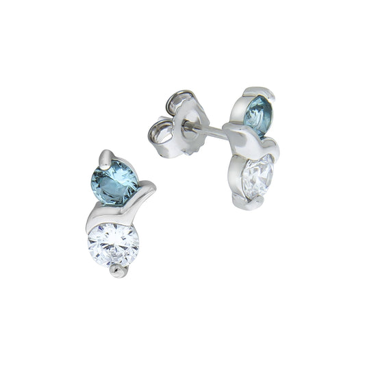Ohrstecker aus 925/- Sterling Silber rhodiniert mit 2 Zirkonia und 2 Kristallen hellblau
