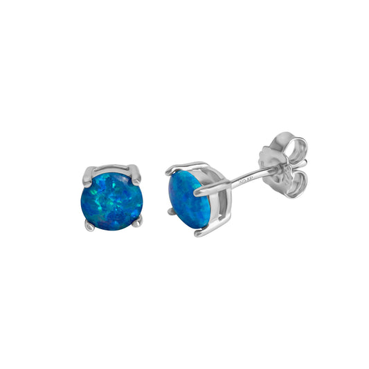 Ohrstecker aus 925/- Sterling Silber rhodiniert mit synth. Opal hellblau