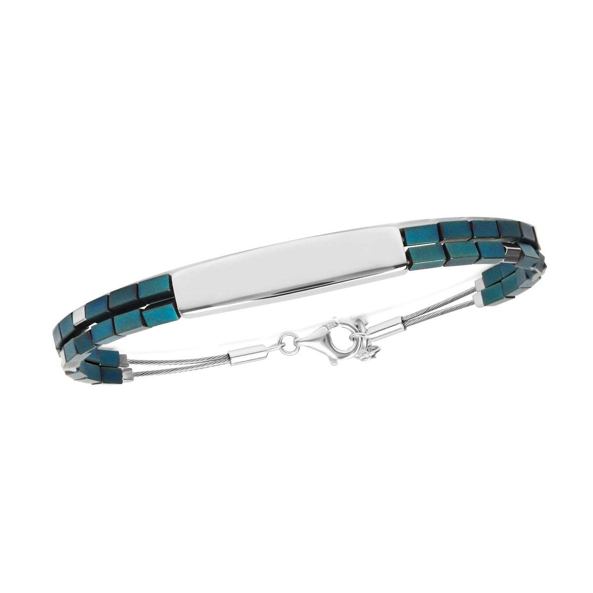 Armband Omegareifen/Kette 925/- Sterling Silber + Edelstahl rhodiniert 20,5cm Hämatit