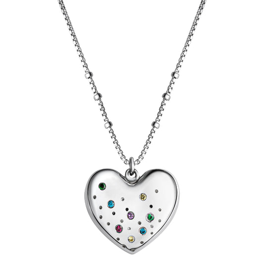 Anhänger mit Kette aus 925/- Sterling Silber rhodiniert Herz mit bunten Zirkonia