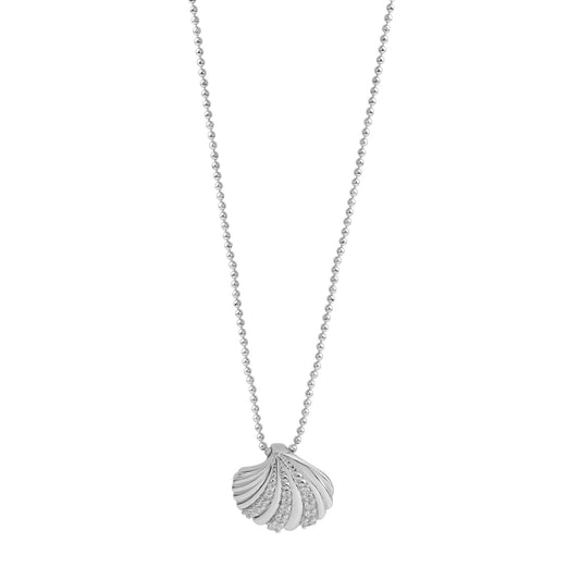 Anhänger mit Kette aus 925/- Sterling Silber rhodiniert Muschel mit Zirkonia