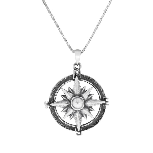 Anhänger mit Kette aus 925/- Sterling Silber rhodiniert Anhänger Windrose oxidiert