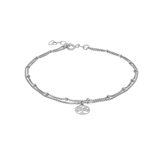 Fußkette Damen 925er Sterling Silber rhodiniert Lebensbaum 23+2cm