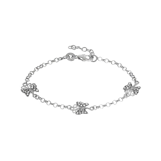 Armband aus 925/- Sterling Silber 3 Schmetterlinge mit Kristallen weiß