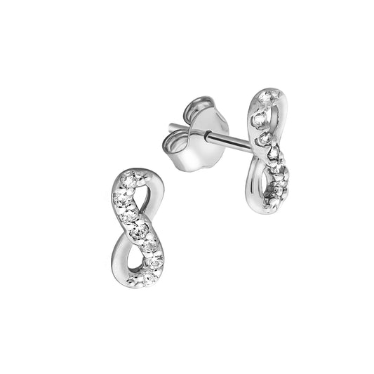 Ohrstecker aus 925/- Sterling Silber rhodiniert Infinity-Zeichen mit Zirkonia weiß