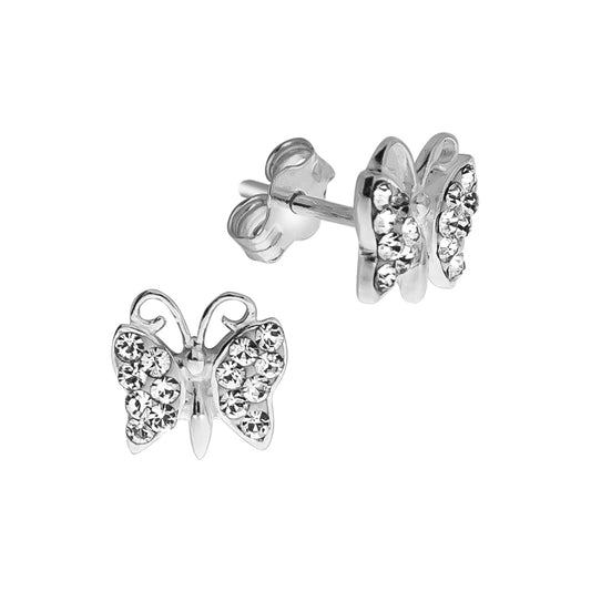 Ohrstecker aus 925/- Sterling Silber Schmetterling mit Kristallen weiß