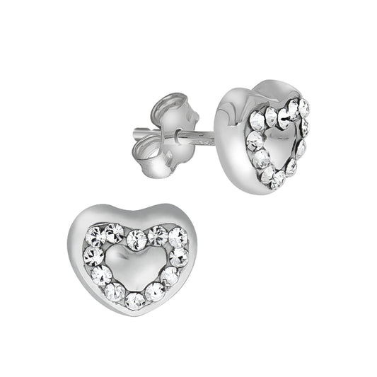 Ohrstecker aus 925/- Sterling Silber Herz mit 24 Kristallen weiß