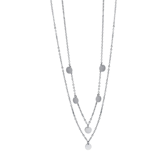 Collier zweireihig aus 925 Sterling Silber rhodiniert mit 6 Plättchen glanz