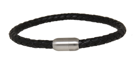Armband aus Edelstahl mit geflochtenem Leder schwarz 21 cm lang