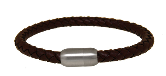 Armband aus Edelstahl mit geflochtenem Leder dunkelbraun 21 cm lang