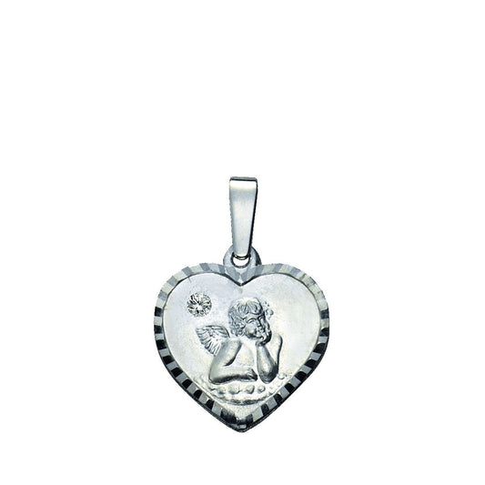Anhänger aus 925/- Sterling Silber rhodiniert Herz mit Engel 1 Kristall weiß