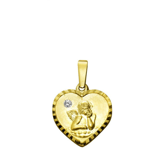 Anhänger aus 333/- Gelbgold glanz/matt Herz mit Engel 1 Kristall weiß