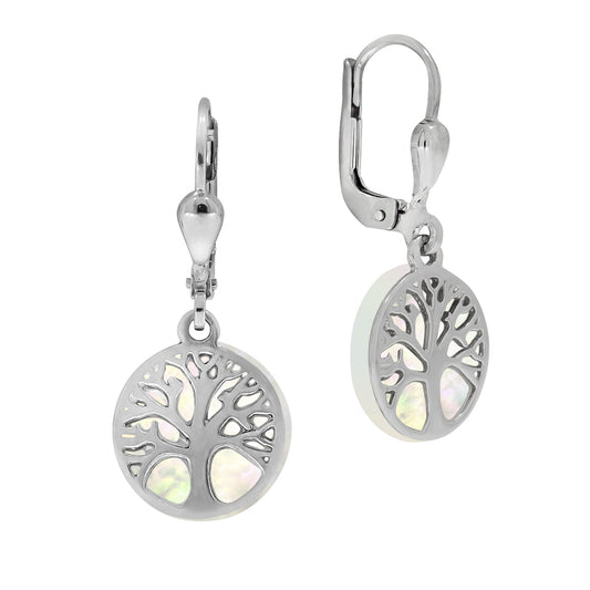 Ohrhänger aus 925/- Sterling Silber rhodiniert Motiv Lebensbaum mit Perlmutt