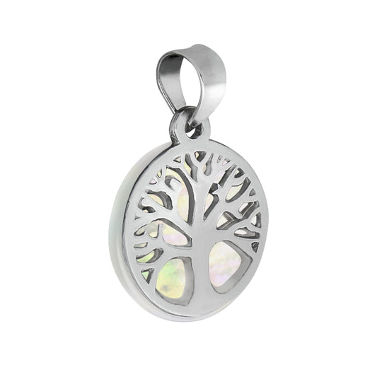 Anhänger aus 925/- Sterling Silber rhodiniert Motiv Lebensbaum mit Perlmutt