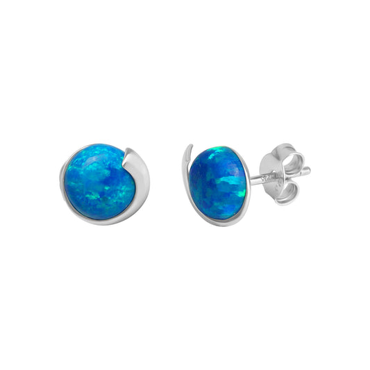 Ohrstecker aus 925/- Sterling Silber rhodiniert mit imit. Opal blau