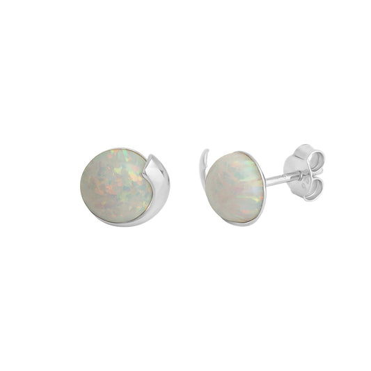 Ohrstecker aus 925/- Sterling Silber rhodiniert mit imit. Opal weiß